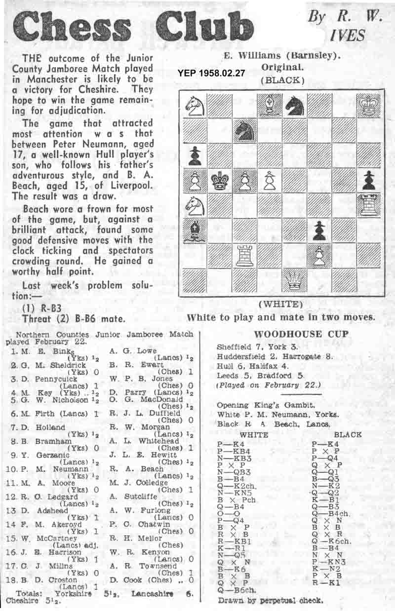 23 January 1958, Yorkshire Evening Post, chess column
