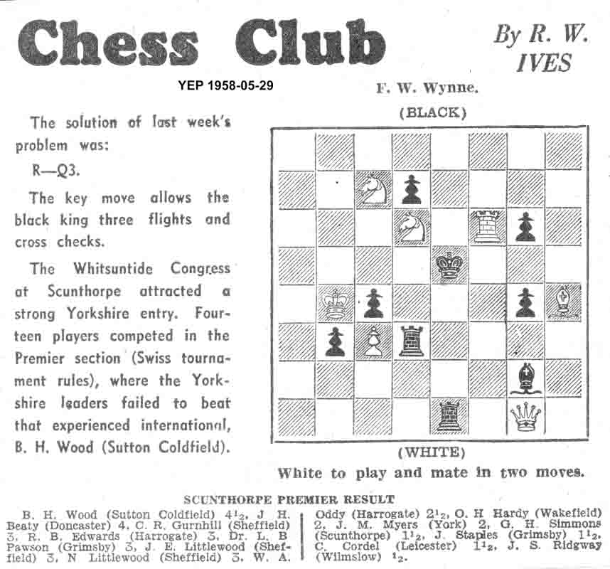 8 May 1958, Yorkshire Evening Post, chess column