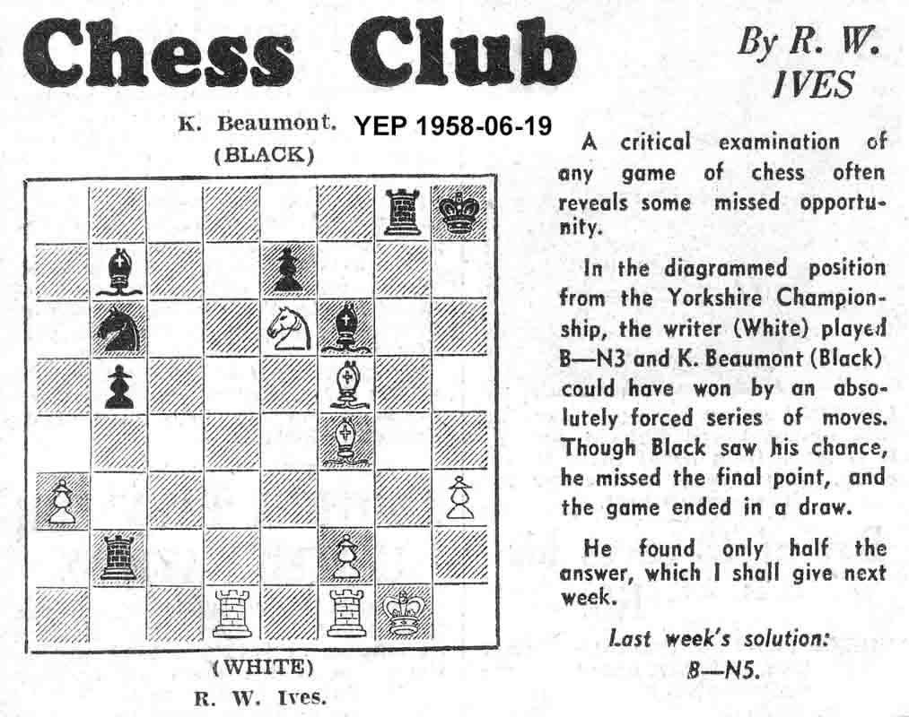 19 June 1958, Yorkshire Evening Post, chess column