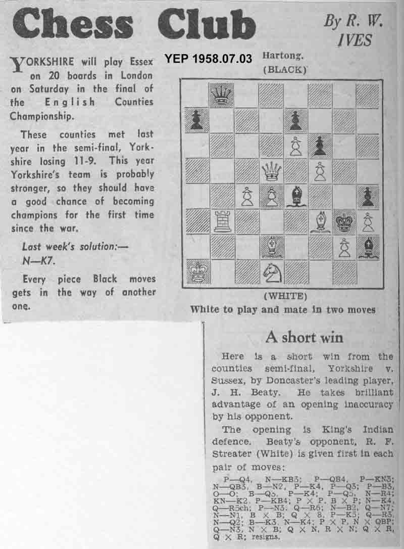 26 June 1958, Yorkshire Evening Post, chess column