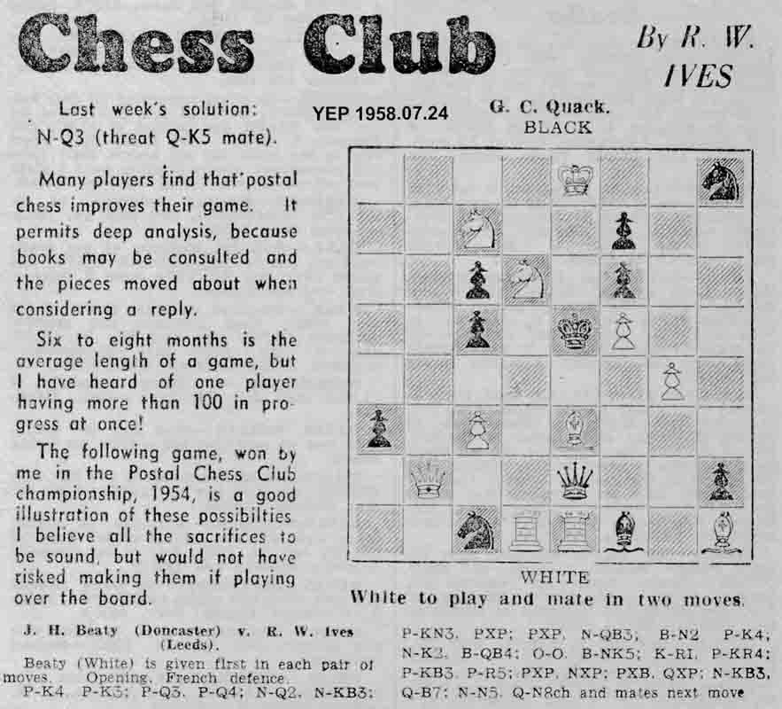 24 July 1958, Yorkshire Evening Post, chess column