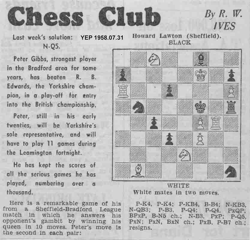 31 July 1958, Yorkshire Evening Post, chess column