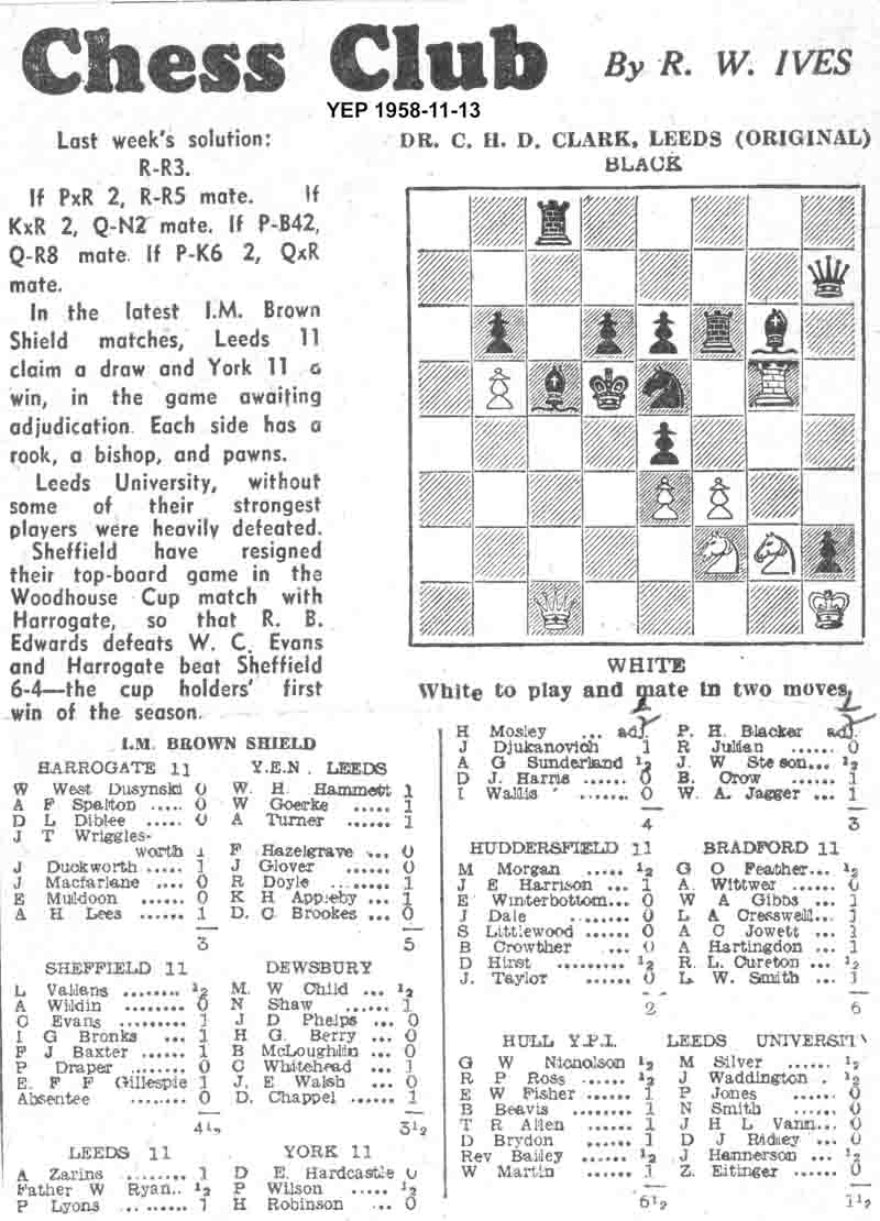 13 November 1958, Yorkshire Evening Post, chess column