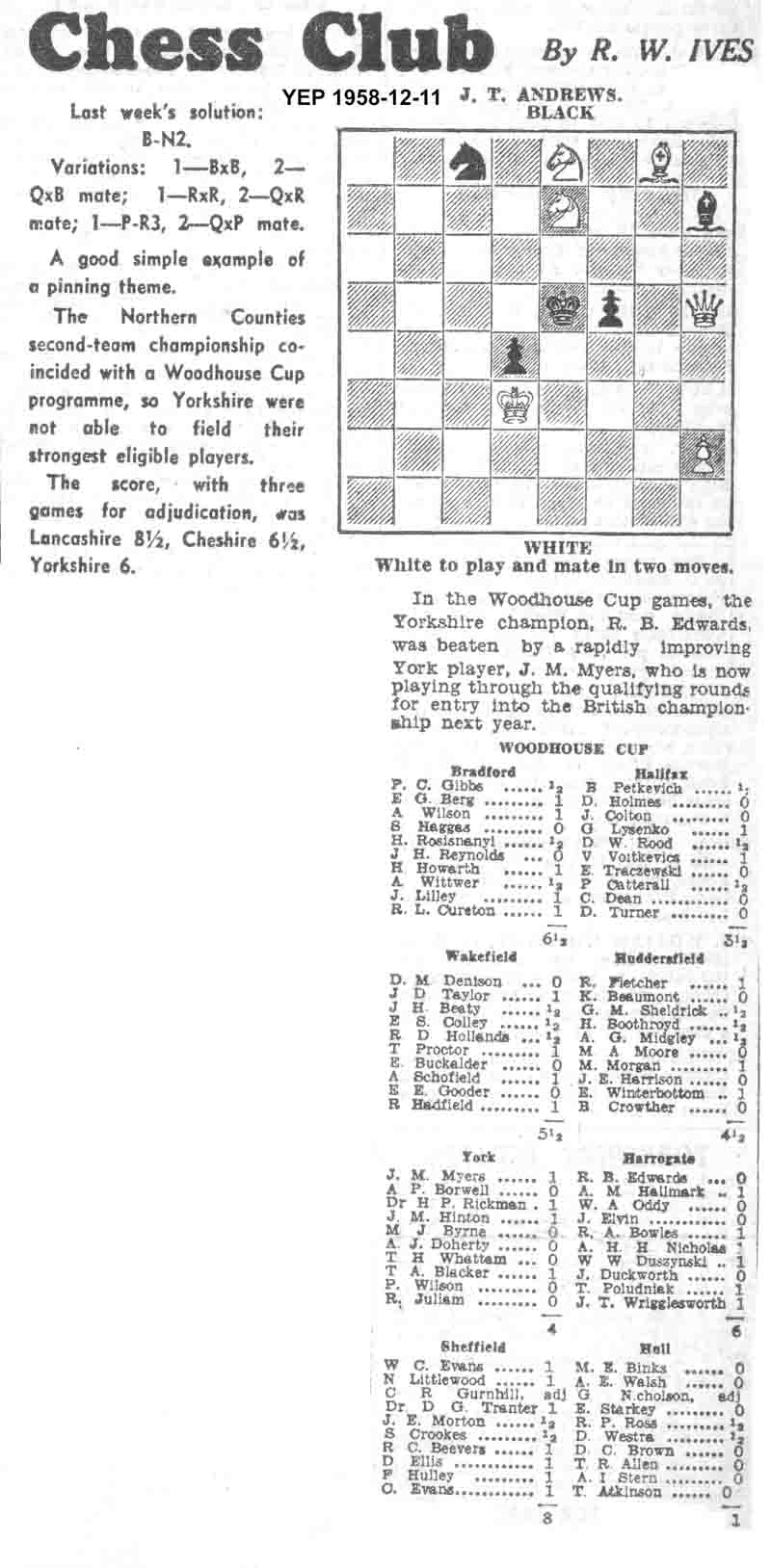 11 December 1958, Yorkshire Evening Post, chess column