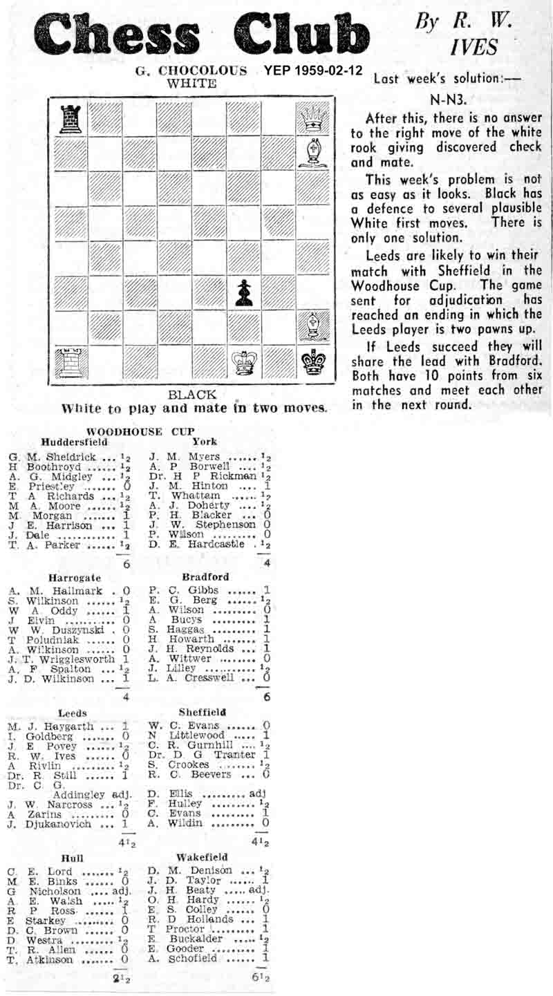 12 February 1959, Yorkshire Evening Post, chess column
