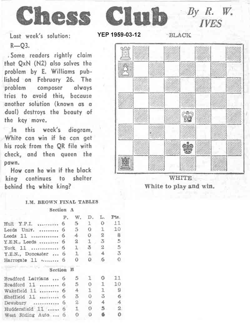 28 August 1958, Yorkshire Evening Post, chess column