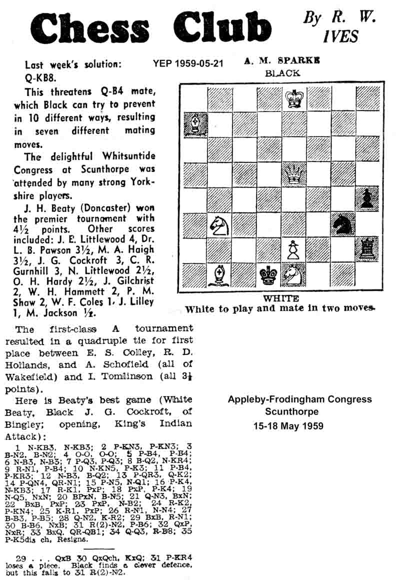 21 May 1959, Yorkshire Evening Post, chess column