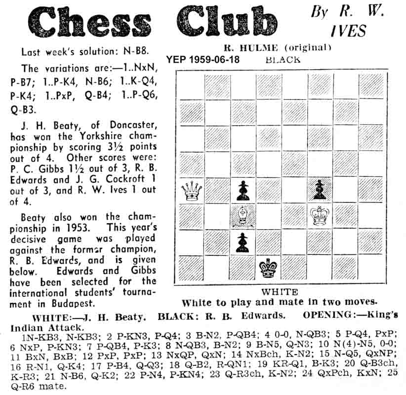 18 June 1959, Yorkshire Evening Post, chess column