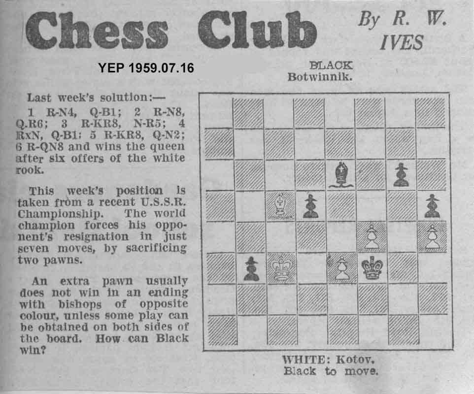 28 May 1959, Yorkshire Evening Post, chess column