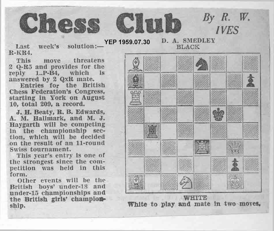 30 July 1959, Yorkshire Evening Post, chess column