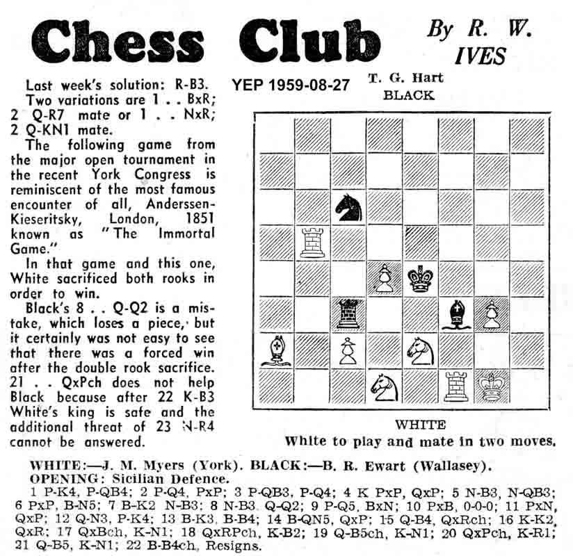 30 July 1959, Yorkshire Evening Post, chess column
