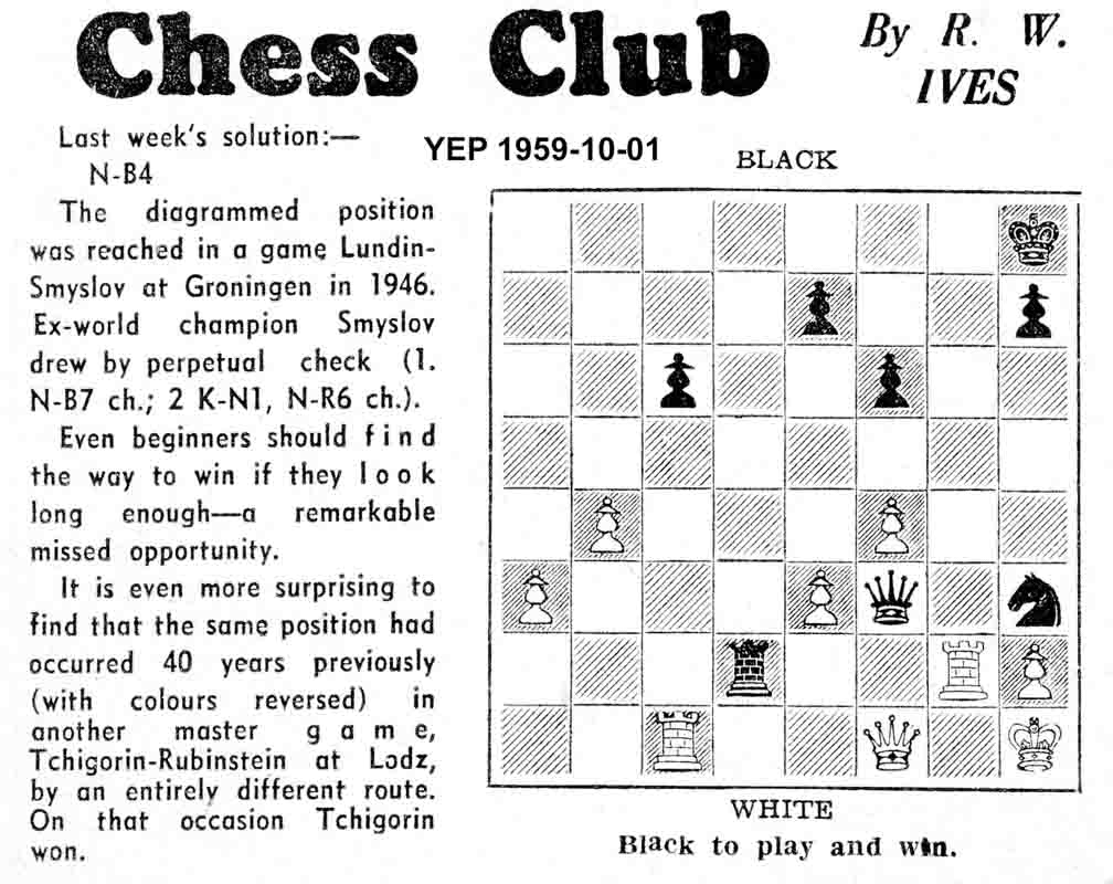 1 October 1959, Yorkshire Evening Post, chess column
