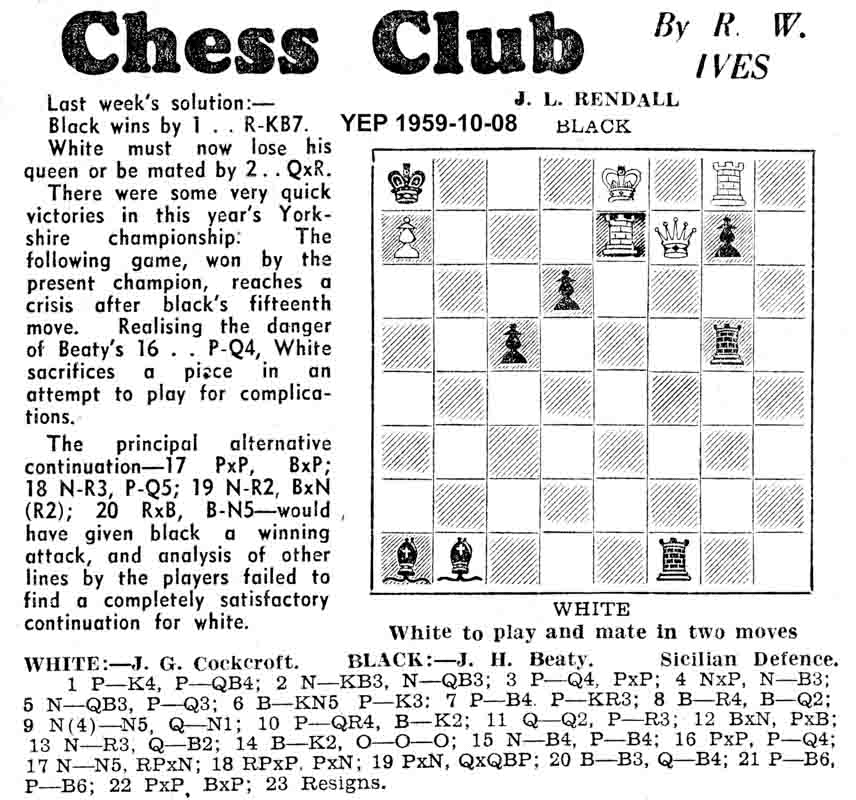 8 October 1959, Yorkshire Evening Post, chess column