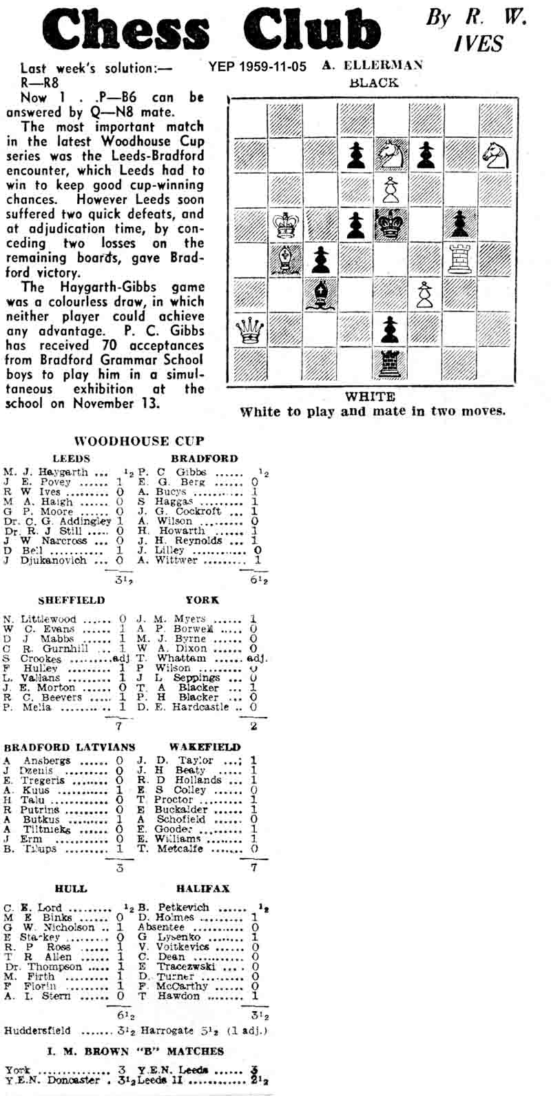 5 November 1959, Yorkshire Evening Post, chess column