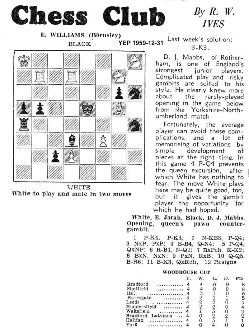31 December 1959, Yorkshire Evening Post, chess column