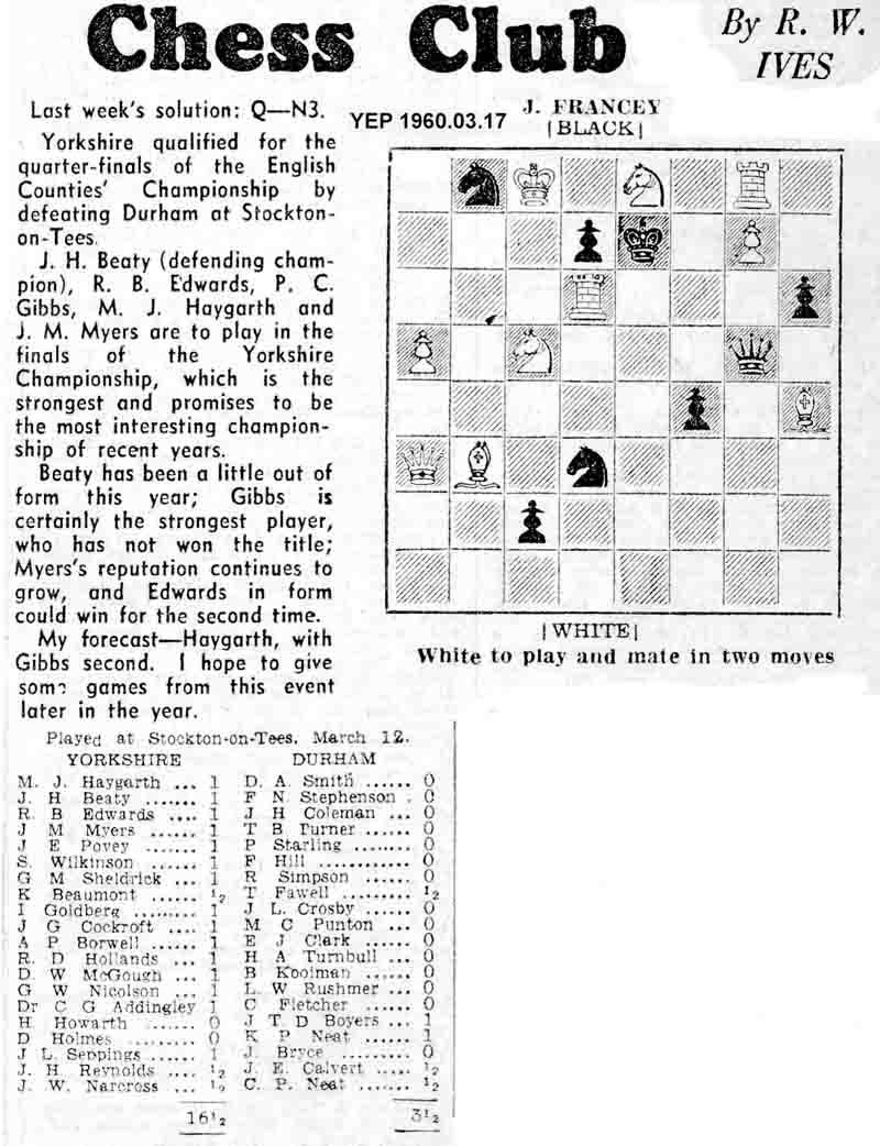 3 March 1960, Yorkshire Evening Post, chess column