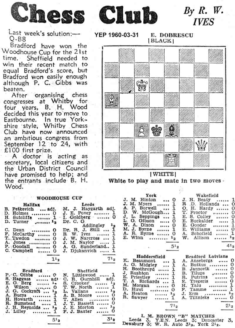 14 April 1960, Yorkshire Evening Post, chess column