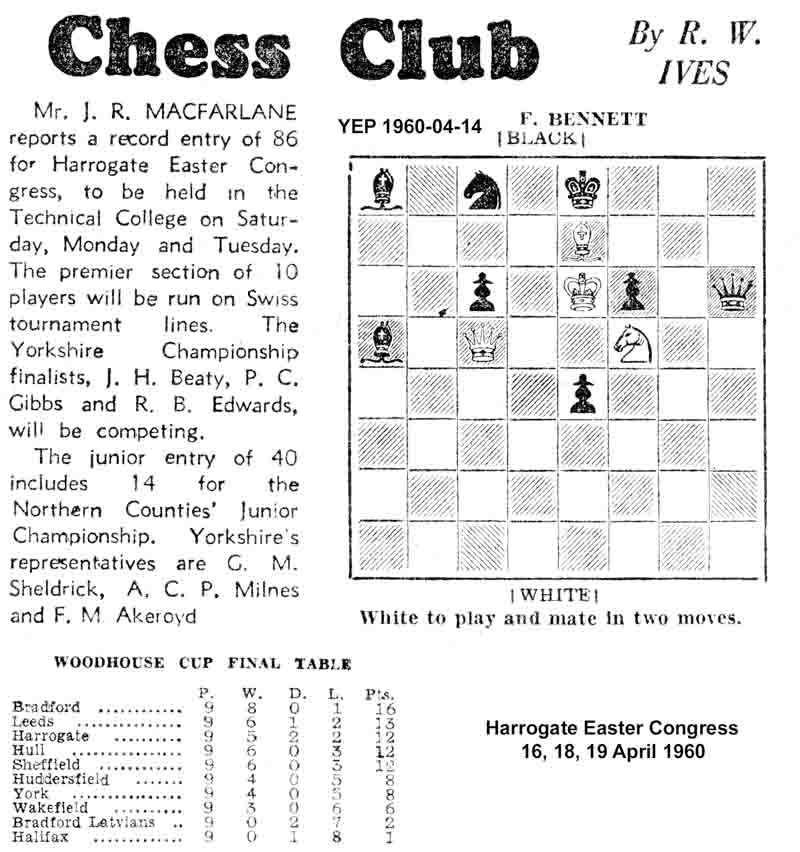 14 April 1960, Yorkshire Evening Post, chess column