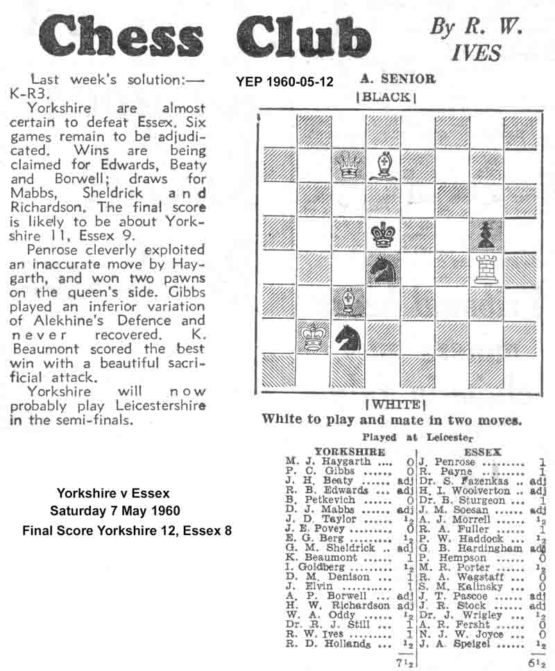 23 June 1960, Yorkshire Evening Post, chess column