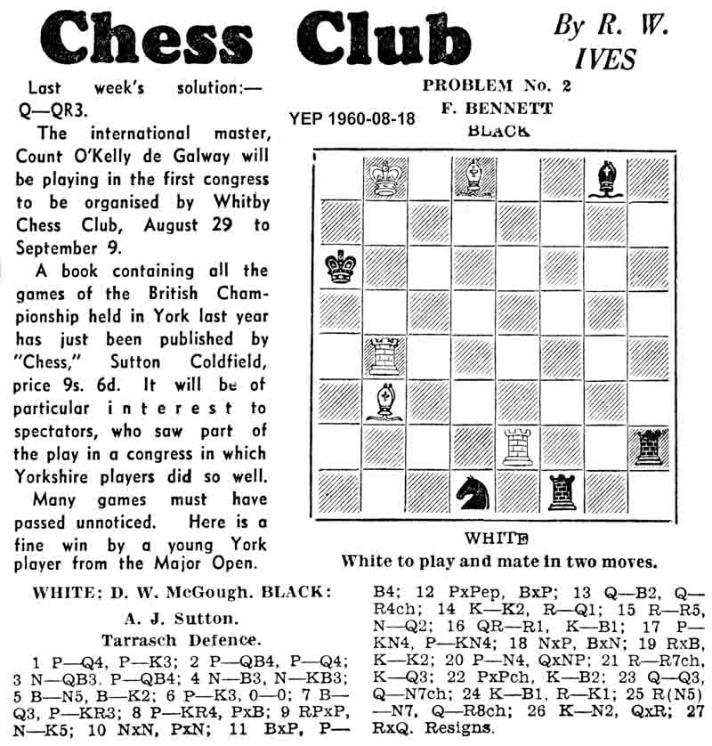 18 August 1960, Yorkshire Evening Post, chess column