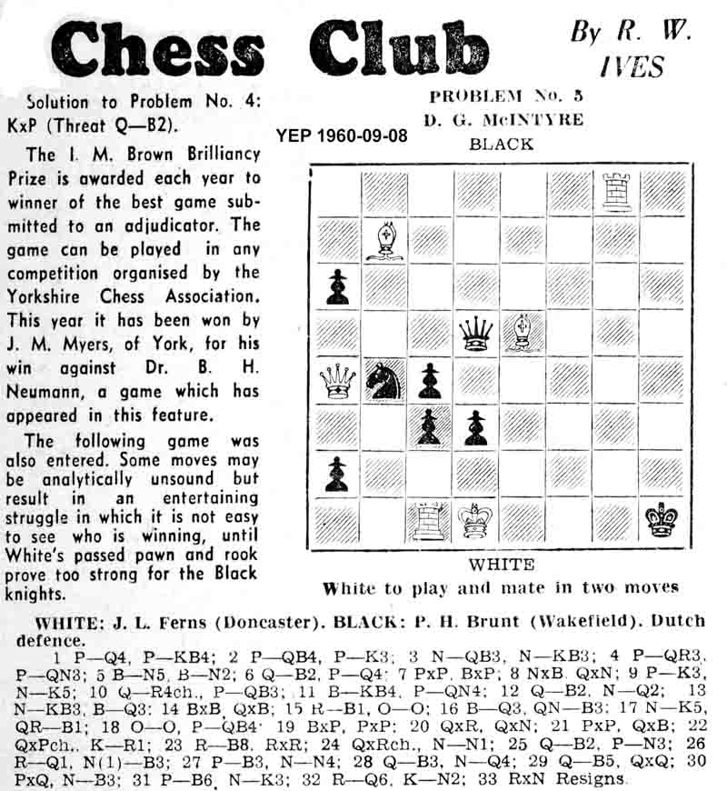 8 September 1960, Yorkshire Evening Post, chess column