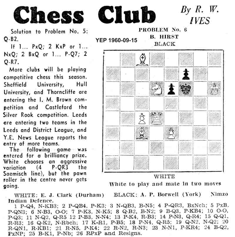 15 September 1960, Yorkshire Evening Post, chess column