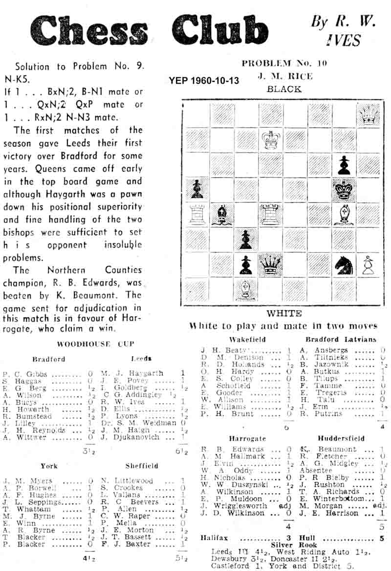 13 October 1960, Yorkshire Evening Post, chess column