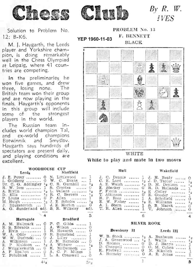 3 November 1960, Yorkshire Evening Post, chess column