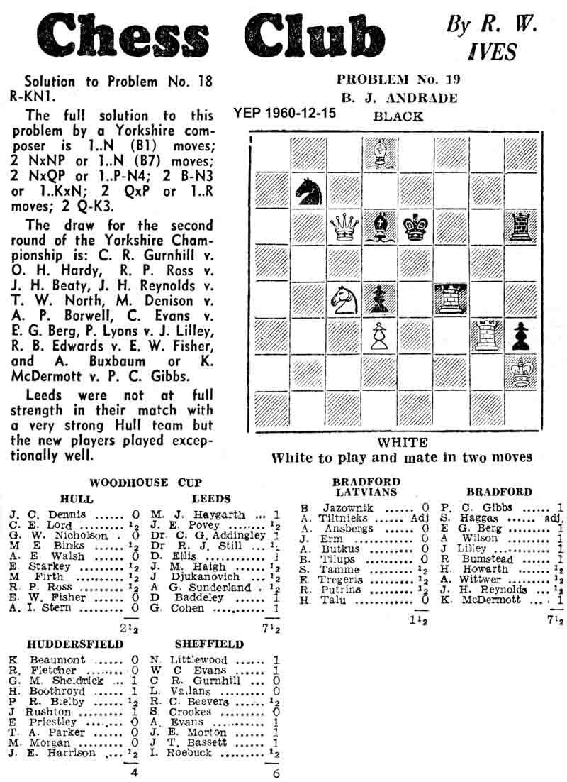 8 December 1960, Yorkshire Evening Post, chess column