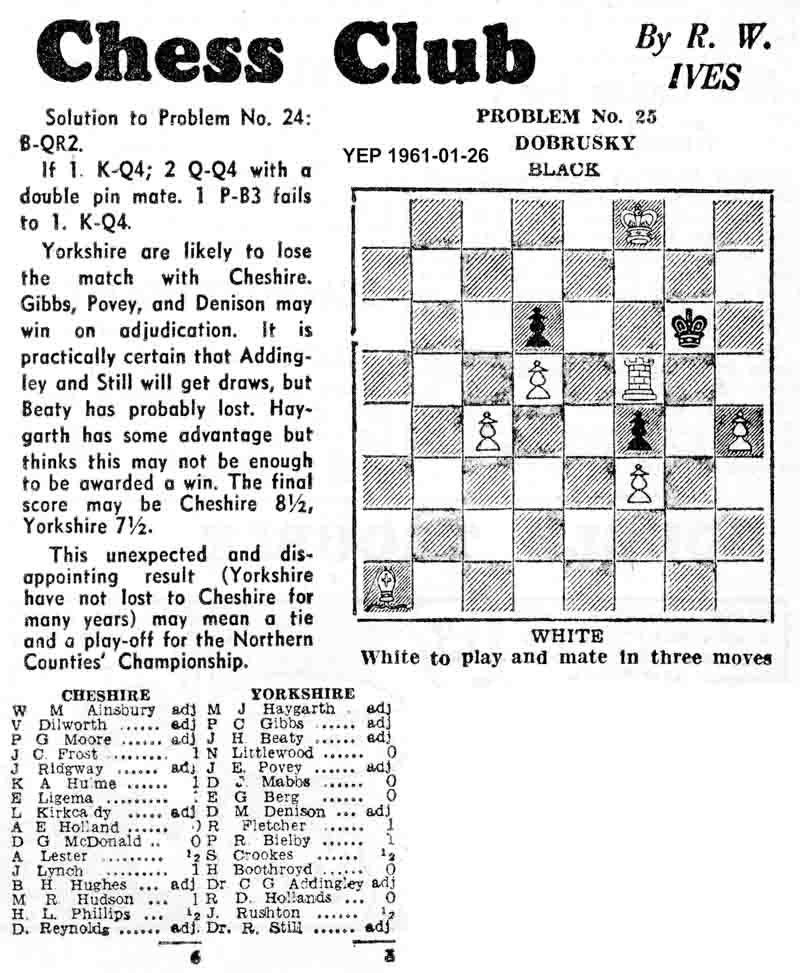 19 January 1961, Yorkshire Evening Post, chess column