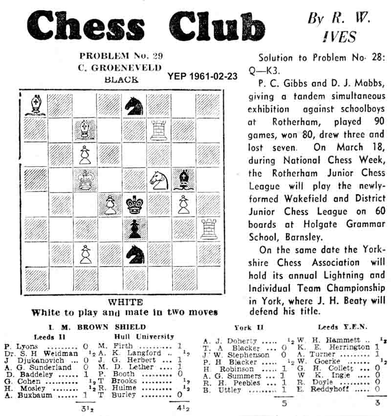 19 January 1961, Yorkshire Evening Post, chess column