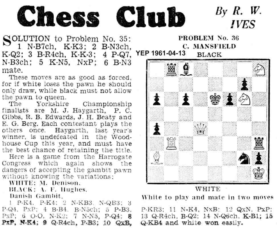 13 April 1961, Yorkshire Evening Post, chess column