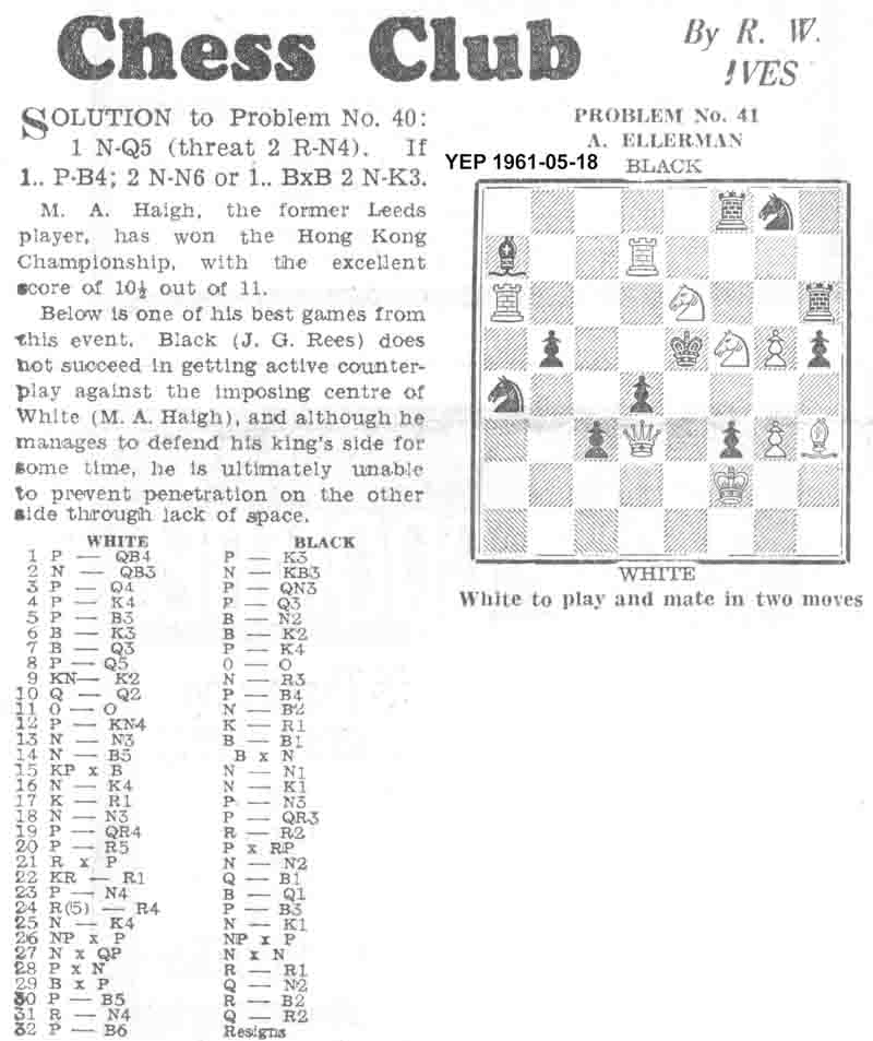 18 May 1961, Yorkshire Evening Post, chess column