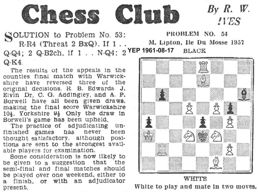 10 August 1961, Yorkshire Evening Post, chess column