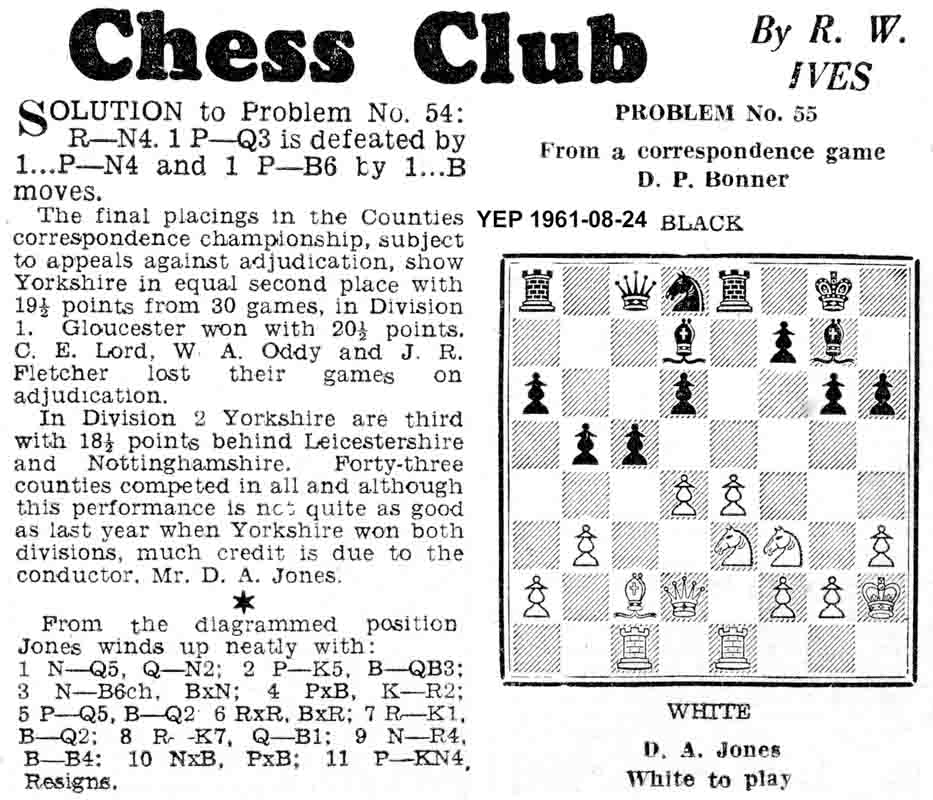 10 August 1961, Yorkshire Evening Post, chess column