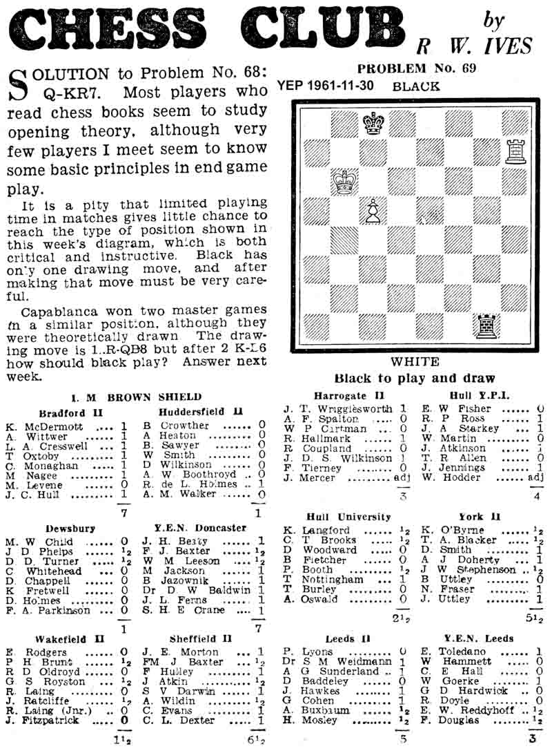 30 November 1961, Yorkshire Evening Post, chess column
