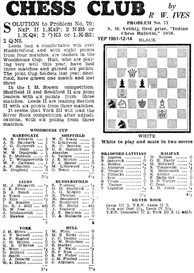 14 December 1961, Yorkshire Evening Post, chess column