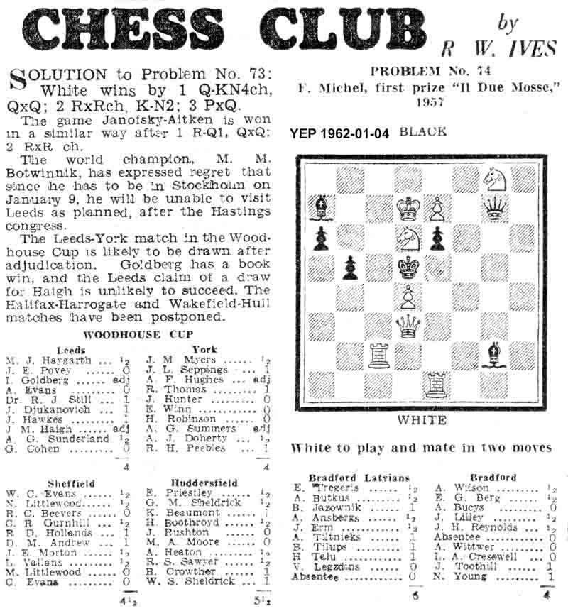 4 January 1962, Yorkshire Evening Post, chess column