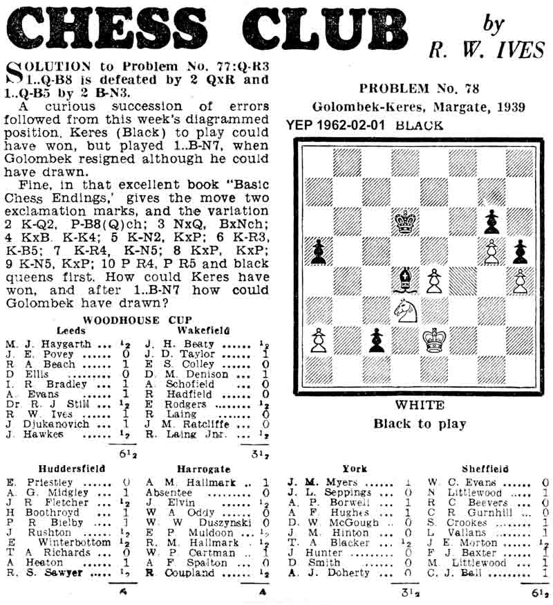1 February 1962, Yorkshire Evening Post, chess column