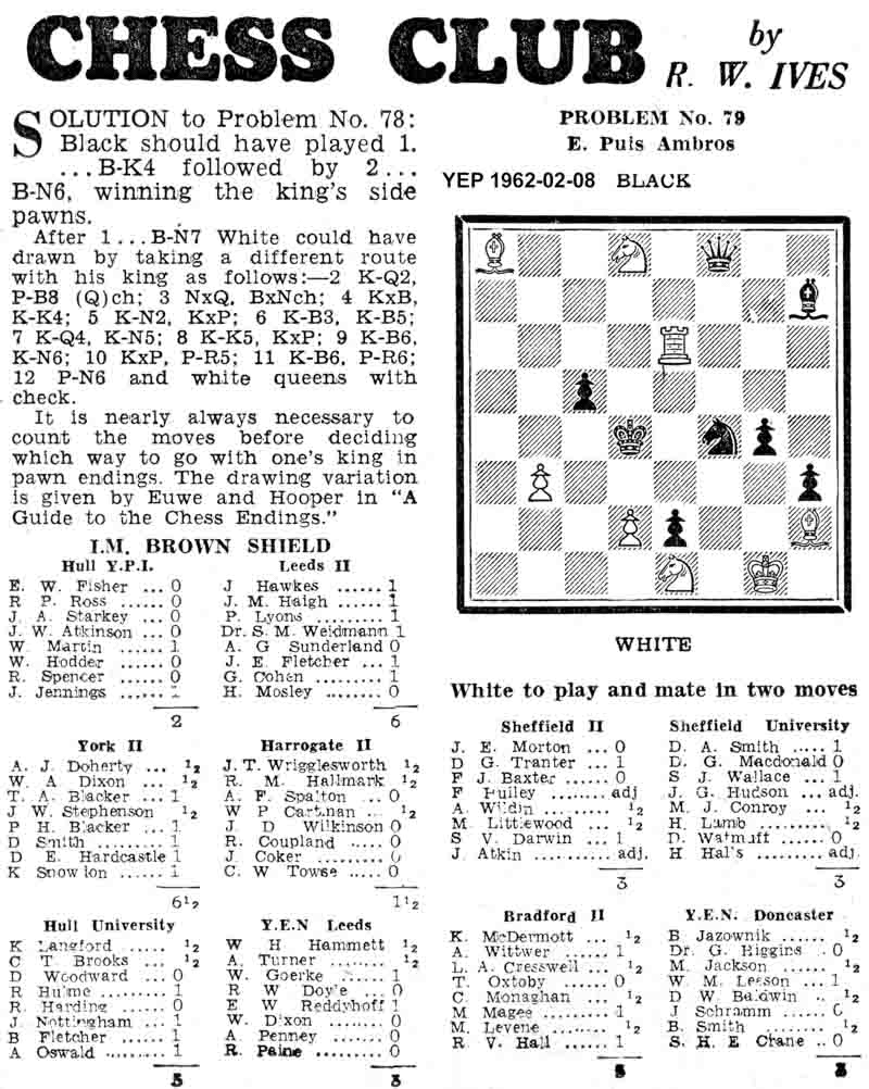 8 February 1962, Yorkshire Evening Post, chess column