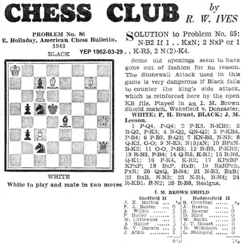 29 March 1962, Yorkshire Evening Post, chess column