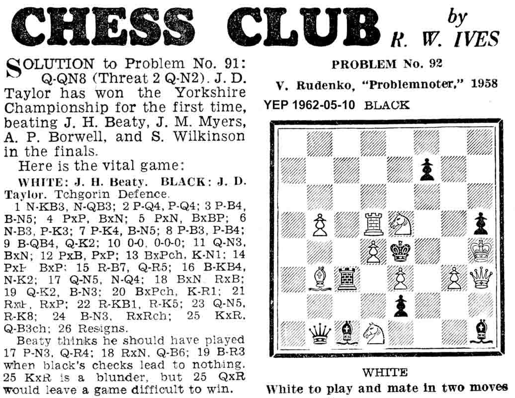 10 May 1962, Yorkshire Evening Post, chess column