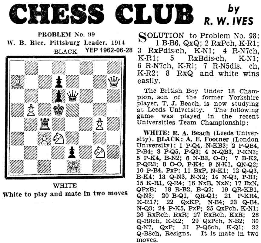 28 June 1962, Yorkshire Evening Post, chess column