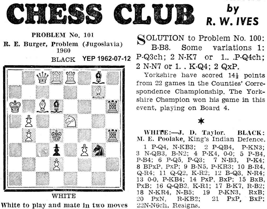 5 July 1962, Yorkshire Evening Post, chess column