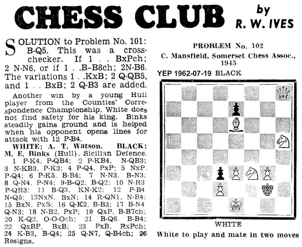 5 July 1962, Yorkshire Evening Post, chess column