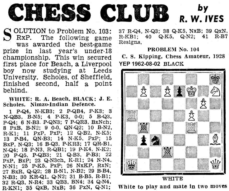 2 August 1962, Yorkshire Evening Post, chess column