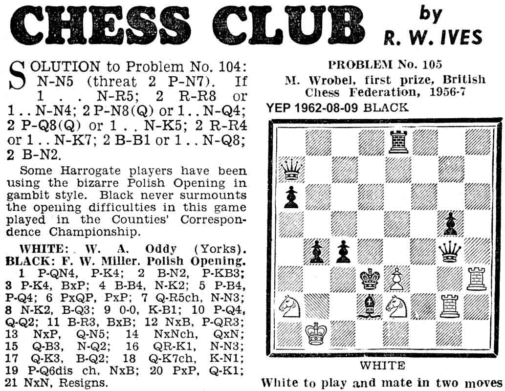 9 August 1962, Yorkshire Evening Post, chess column