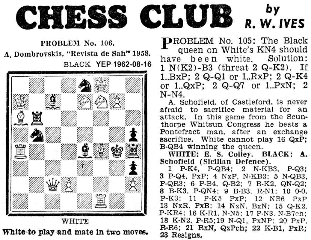 16 August 1962, Yorkshire Evening Post, chess column