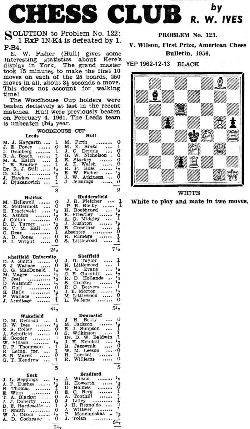 13 December 1962, Yorkshire Evening Post, chess column