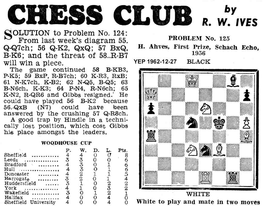 27 December 1962, Yorkshire Evening Post, chess column